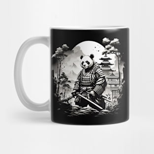 Samurai panda with a katana on the background of the landscape Mug